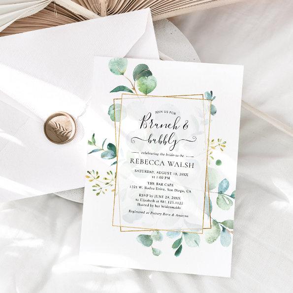 Geometric Greenery Brunch and Bubbly Bridal Shower Invitations
