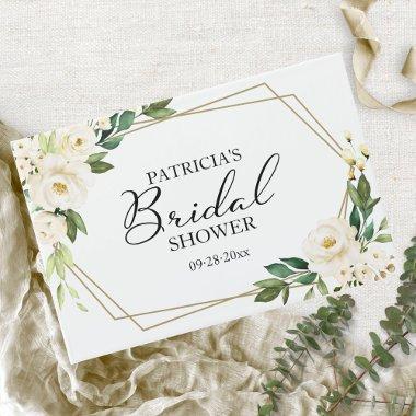 Geometric Greenery White Floral  Guest Book