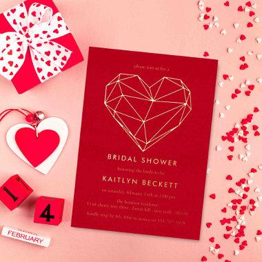 Geometric Heart Valentine's Day Bridal Shower Foil Invitations