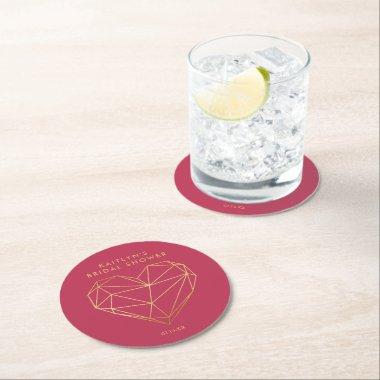 Geometric Heart Valentine's Day  Round Paper Coaster