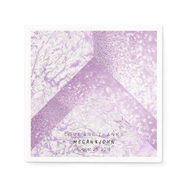 Geometric Marble White Purple Bridal Party Paper Napkins