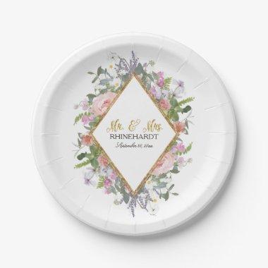 Geometric Modern Floral  Rose Gold Paper Plates