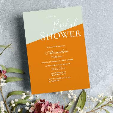 Geometric modern orange mint green Bridal Shower Invitations