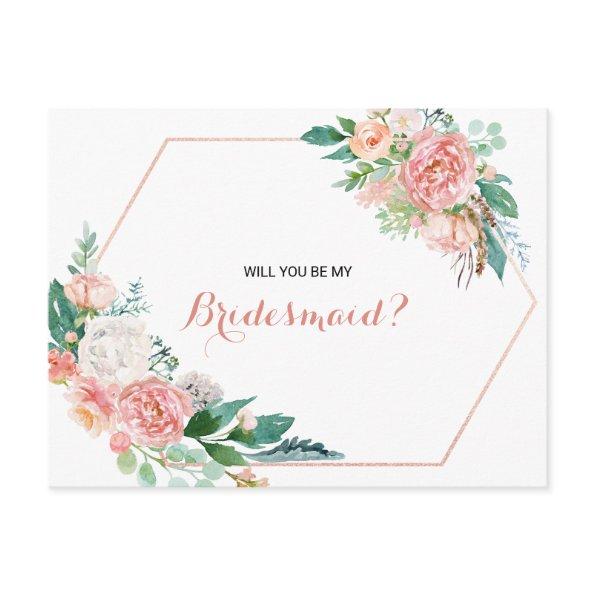 Geometric Pink Blush Spring Floral Bridesmaid Invitation PostInvitations