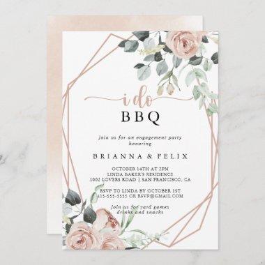 Geometric Pink Rose I Do BBQ Engagement Party Invitations