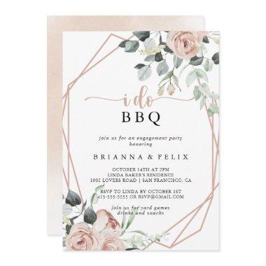 Geometric Pink Rose I Do BBQ Engagement Party Invitations