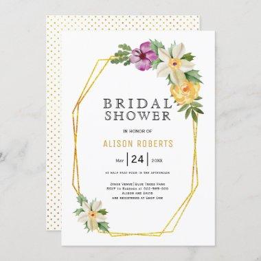 Geometric polygon floral wedding bridal shower Invitations