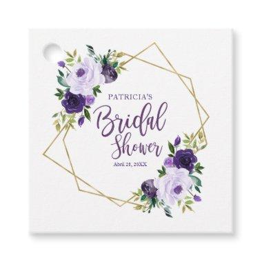 Geometric Purple Gold Floral Bridal Shower Favor Tags