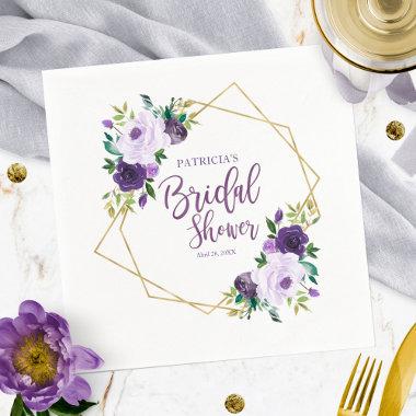 Geometric Purple Gold Floral Bridal Shower Napkins