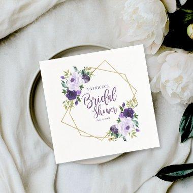 Geometric Purple Gold Floral  Napkins