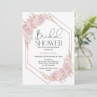 Geometric Rose Gold Boho Floral Bridal Shower Invitations