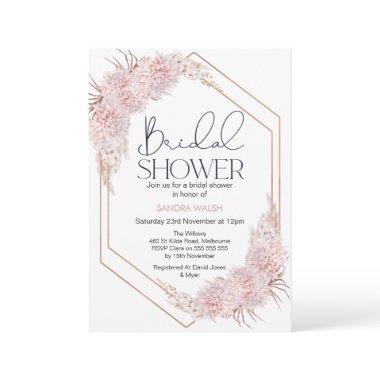 Geometric Rose Gold Boho Floral Bridal Shower Invitations