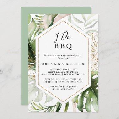 Geometric Tropical Gold I Do BBQ Engagement Party Invitations