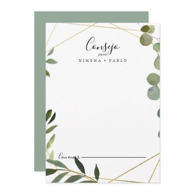 Geometric Tropical Green Leaves Spanish Wedding Advice Card