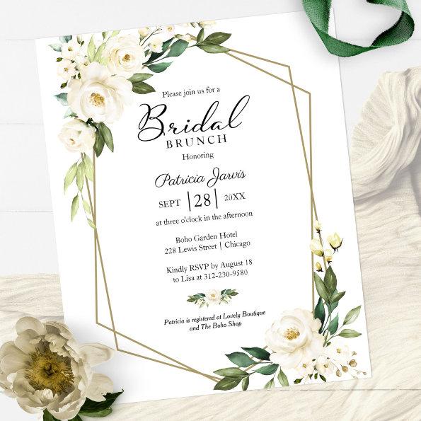Geometric White Floral Bridal Brunch Invitations