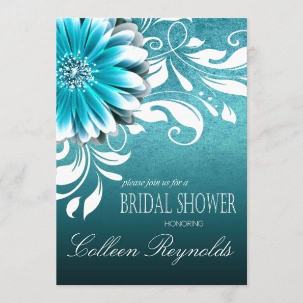 Gerbera Daisy Scroll Bridal Shower teal Invitations