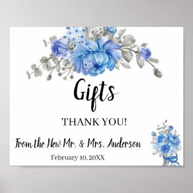 Gifts Bridal Shower Wedding Blue Flowers Sign