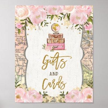 Gifts Invitations Travel Map Bridal Shower Vintage Peony Poster