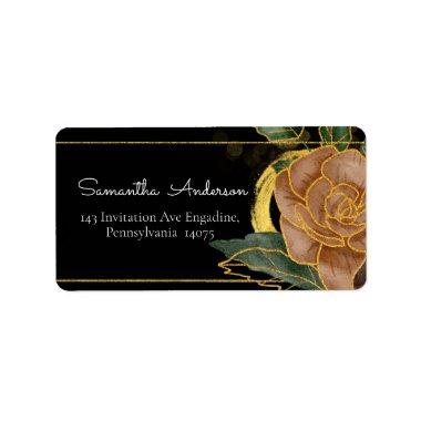 Gilded Black & Gold Floral design Address Label