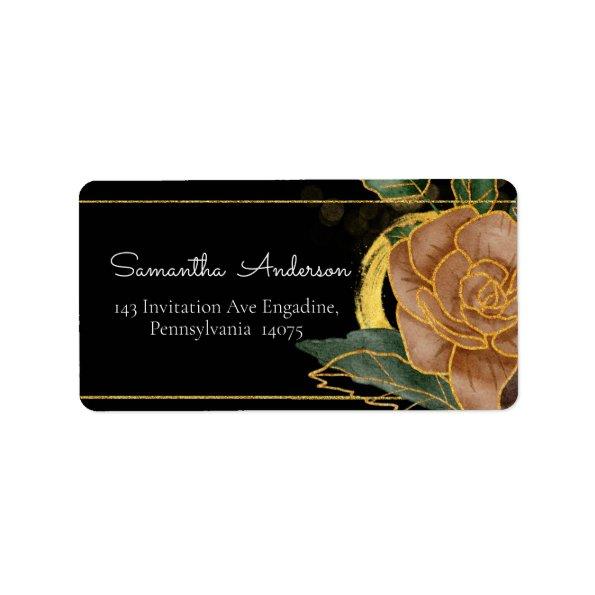 Gilded Black & Gold Floral design Address Label