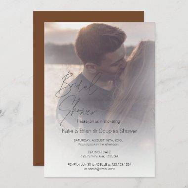Gilded Brown Modern Bridal Shower with Your Photo Announcement