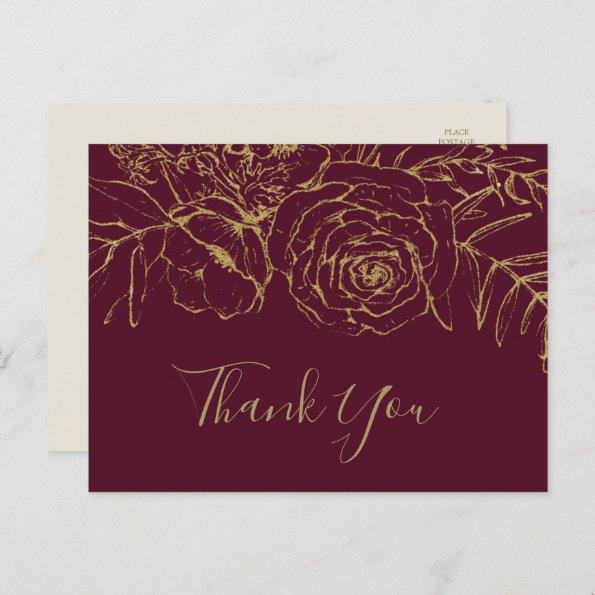 Gilded Floral Burgundy & Gold Thank You PostInvitations