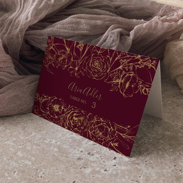 Gilded Floral Burgundy & Gold Wedding Place Invitations