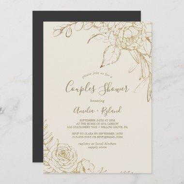 Gilded Floral | Cream and Gold Couples Shower Invitations