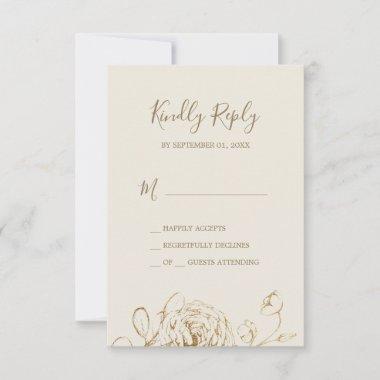 Gilded Floral | Cream and Gold Simple RSVP Card