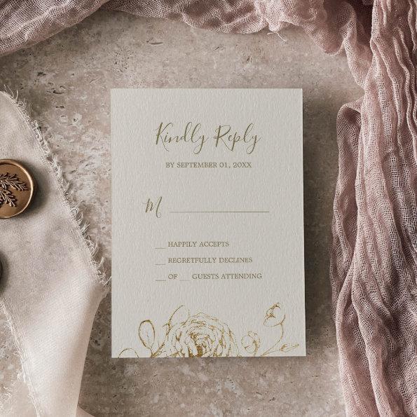 Gilded Floral | Cream Gold Simple RSVP Card