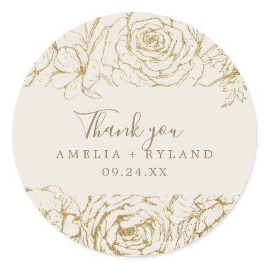 Gilded Floral Cream & Gold Thank You Favor Sticker