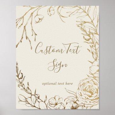 Gilded Floral Cream & Gold Wreath Custom Text Sign