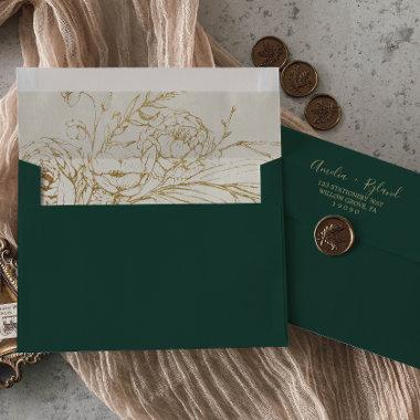 Gilded Floral | Emerald & Gold Wedding Invitations Envelope