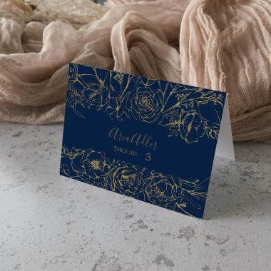 Gilded Floral | Navy and Gold Wedding Place Invitations