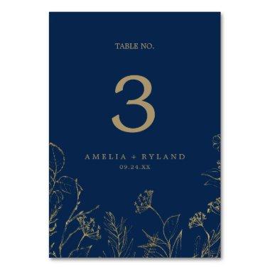 Gilded Floral | Navy Blue and Gold Table Number