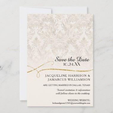 Gilded Scroll Damask Ivory Gold Save the Date