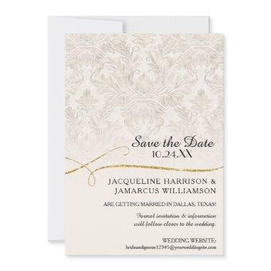 Gilded Scroll Damask Ivory Gold Save the Date