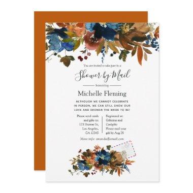 Ginger & Navy Floral Bridal or Baby Shower by Mail Invitations