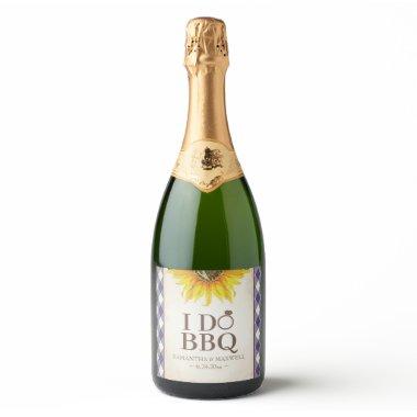 Gingham and Sunflower I Do BBQ Sparkling Wine Label