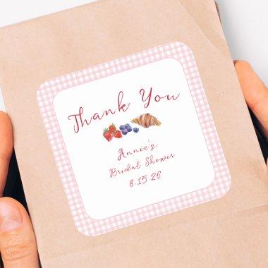Gingham Brunch  Light Pink Thank You Square Sticker
