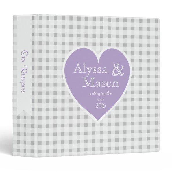 Gingham Grey Checker and Heart Lavender 3 Ring Binder