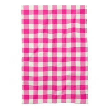 Gingham Pattern Kitchen Towel in Hot Pink