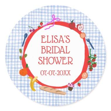 Gingham Picnic Modern Cute CUSTOM  Classic Round Sticker