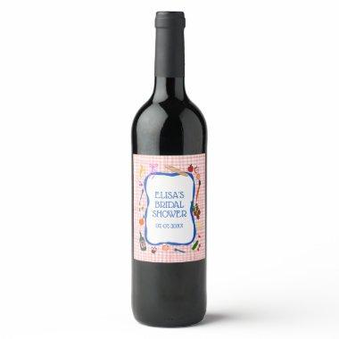 Gingham Picnic Modern Cute CUSTOM  Wine Label