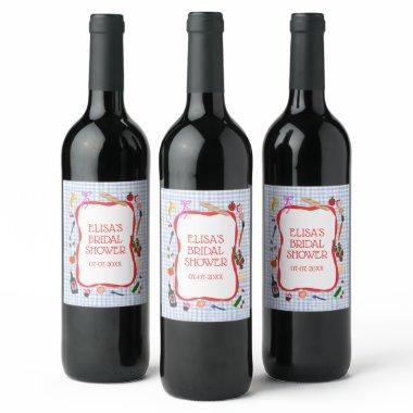 Gingham Picnic Modern Cute CUSTOM  Wine Label