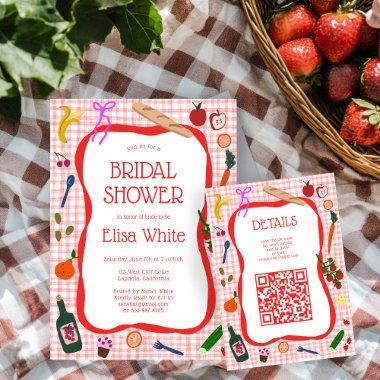 Gingham Picnic Modern Cute CUSTOM QR  Enclosure
