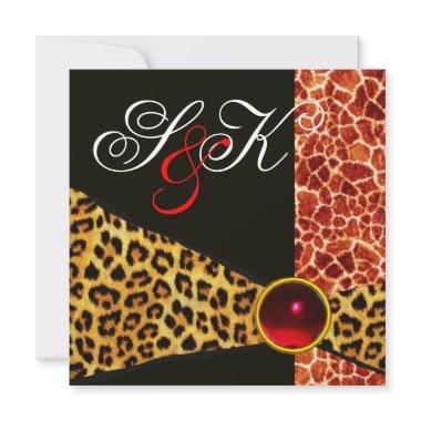 GIRAFFE AND LEOPARD FUR RIBBON RED RUBY GEMSTONE Invitations