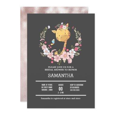 Giraffe floral wreath baby safari jungle animal Invitations