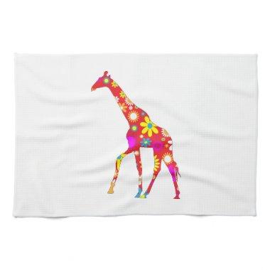 Giraffe funky retro floral fun kitchen tea towel