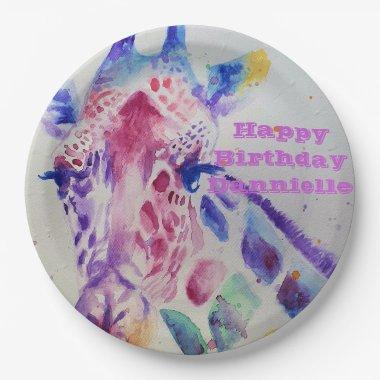 Giraffe Watercolour Birthday Party Paper Plate